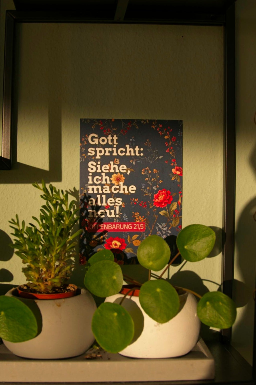 Karte A6 Jahreslosung 2026 - "Siehe, ich mache alles neu" - Florales Muster